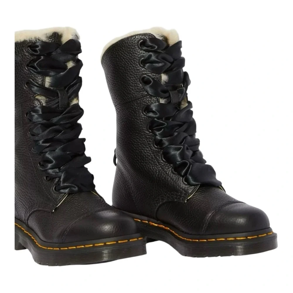 Dr. Marten’s Amilita Aunt Sally Black Leather Faux Fur Lined Boot.